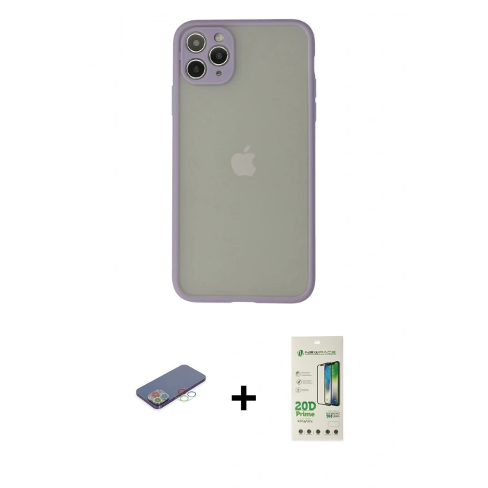 MARSİLYAN™- iPhone 12 Pro Max Kılıf Ahenk Çizgi Serisi - Siyah 20D Premium Cam Ekran Koruyucu + Renkli Kamera Lens Koruma Cam - MI