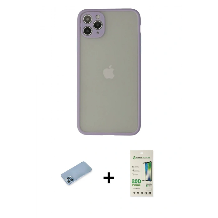 MARSİLYAN™- iPhone 12 Pro Max Kılıf Ahenk Çizgi Serisi - Siyah 20D Premium Cam Ekran Koruyucu + Shine Kamera Lens Koruma Cam - MI