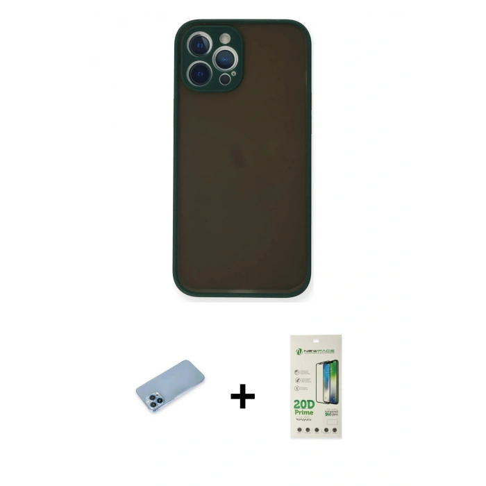 MARSİLYAN™- iPhone 12 Pro Max Kılıf Ahenk Çizgi Serisi - Siyah 20D Premium Cam Ekran Koruyucu + Shine Kamera Lens Koruma Cam - MI