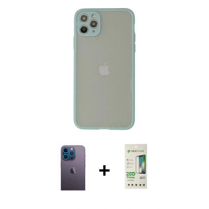 MARSİLYAN™- iPhone 12 Pro Max Kılıf Ahenk Çizgi Serisi - Siyah 20D Premium Cam Ekran Koruyucu + Neon Fosforlu Kamera Lens - MI