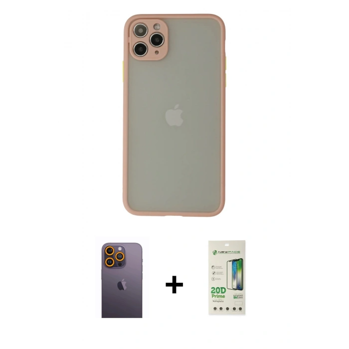 MARSİLYAN™- iPhone 12 Pro Max Kılıf Ahenk Çizgi Serisi - Siyah 20D Premium Cam Ekran Koruyucu + Neon Fosforlu Kamera Lens - SI