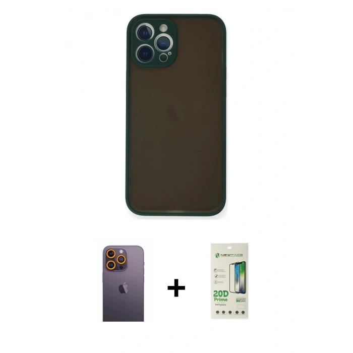 MARSİLYAN™- iPhone 12 Pro Max Kılıf Ahenk Çizgi Serisi - Siyah 20D Premium Cam Ekran Koruyucu + Neon Fosforlu Kamera Lens - SI