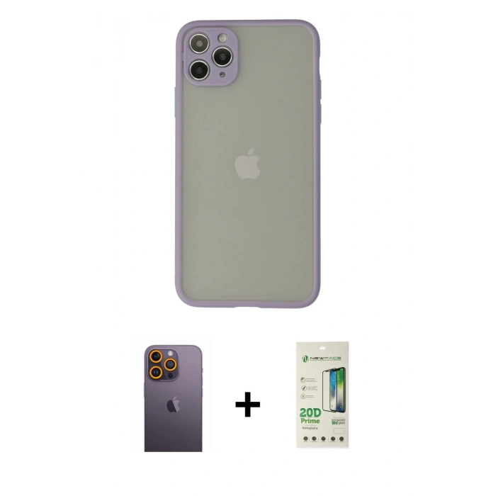MARSİLYAN™- iPhone 12 Pro Max Kılıf Ahenk Çizgi Serisi - Siyah 20D Premium Cam Ekran Koruyucu + Neon Fosforlu Kamera Lens - SI