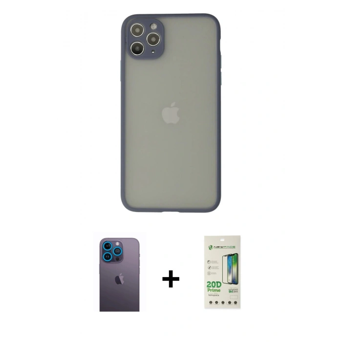 MARSİLYAN™- iPhone 12 Pro Max Kılıf Ahenk Çizgi Serisi - Siyah 20D Premium Cam Ekran Koruyucu + Neon Fosforlu Kamera Lens - MI