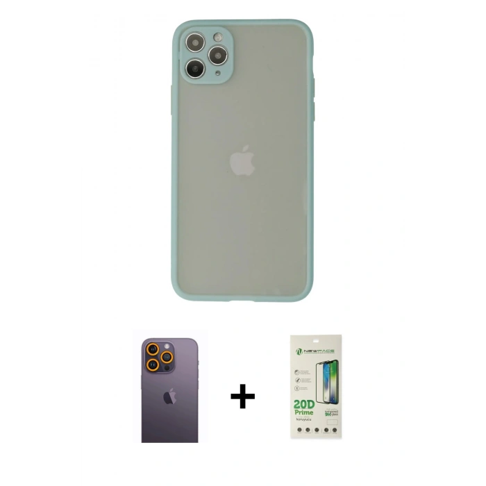 MARSİLYAN™- iPhone 12 Pro Max Kılıf Ahenk Çizgi Serisi - Siyah 20D Premium Cam Ekran Koruyucu + Neon Fosforlu Kamera Lens - SI