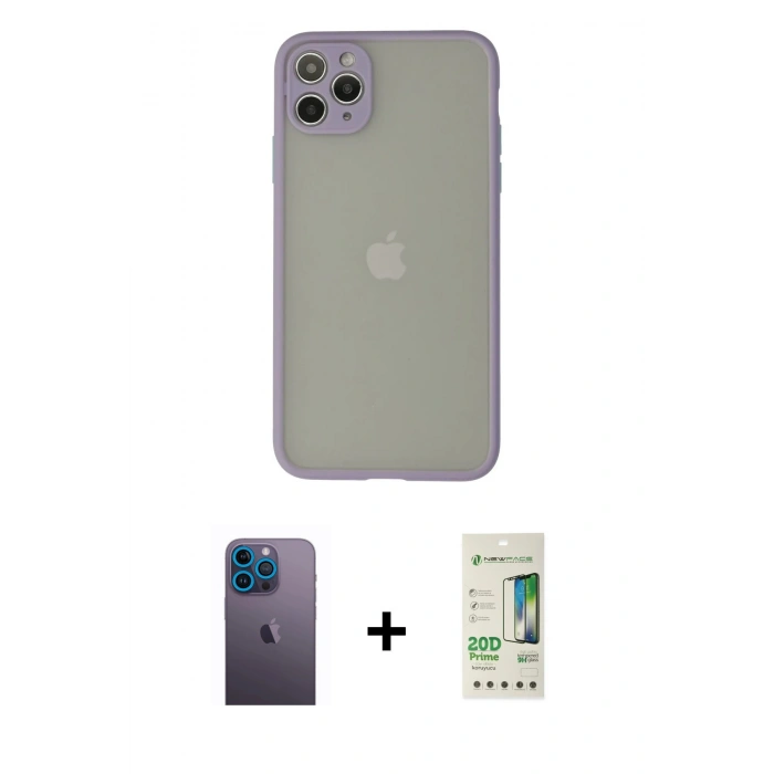 MARSİLYAN™- iPhone 12 Pro Max Kılıf Ahenk Çizgi Serisi - Siyah 20D Premium Cam Ekran Koruyucu + Neon Fosforlu Kamera Lens - MI