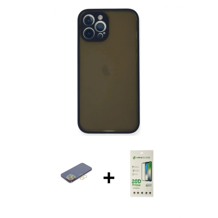 MARSİLYAN™- iPhone 12 Pro Max Kılıf Ahenk Çizgi Serisi - Siyah 20D Premium Cam Ekran Koruyucu + Renkli Kamera Lens Koruma Cam - SI
