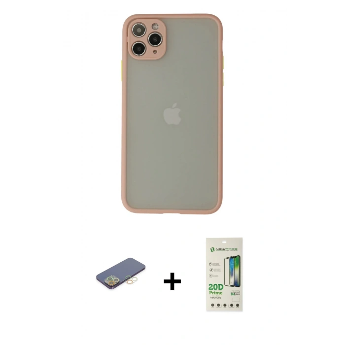 MARSİLYAN™- iPhone 12 Pro Max Kılıf Ahenk Çizgi Serisi - Siyah 20D Premium Cam Ekran Koruyucu + Renkli Kamera Lens Koruma Cam - SI