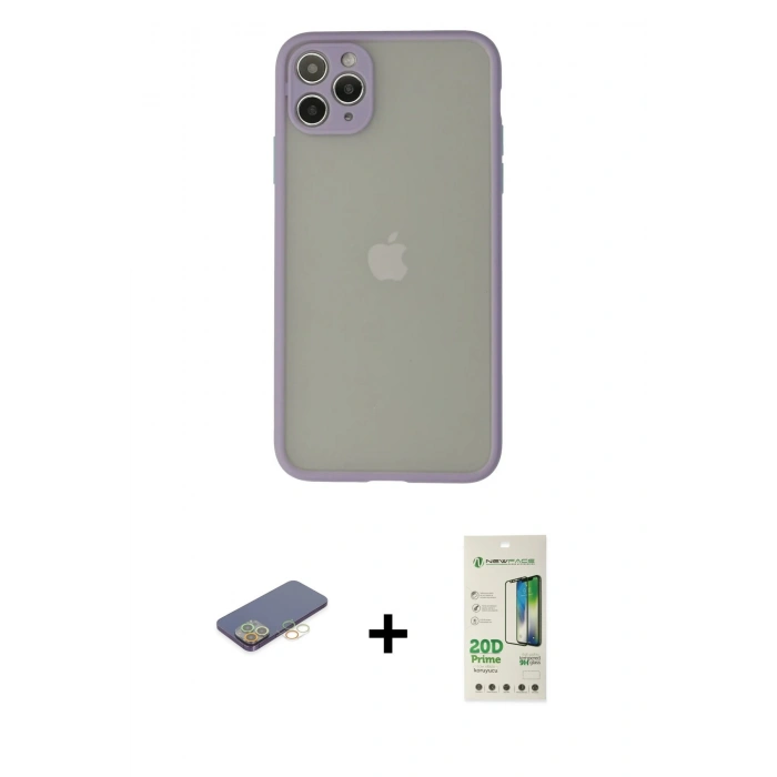 MARSİLYAN™- iPhone 12 Pro Max Kılıf Ahenk Çizgi Serisi - Siyah 20D Premium Cam Ekran Koruyucu + Renkli Kamera Lens Koruma Cam - SI