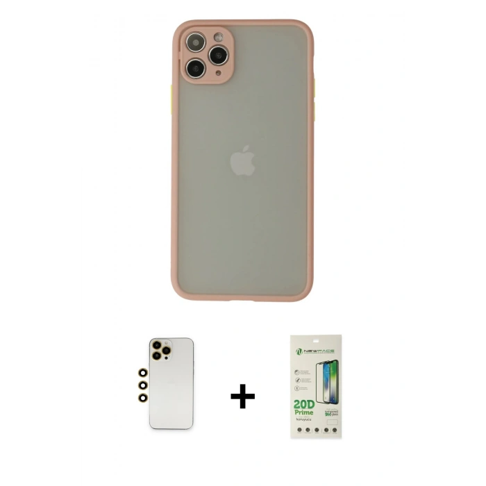 MARSİLYAN™- iPhone 12 Pro Max Kılıf Ahenk Çizgi Serisi - Siyah 20D Premium Cam Ekran Koruyucu + Shine Kamera Lens - GD
