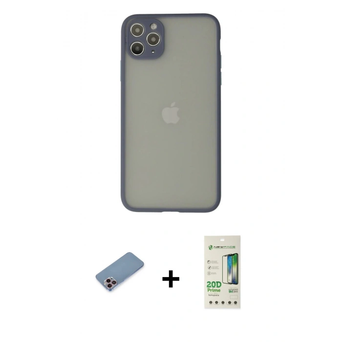 MARSİLYAN™- iPhone 12 Pro Max Kılıf Ahenk Çizgi Serisi - Siyah 20D Premium Cam Ekran Koruyucu + Shine Kamera Lens Koruma Cam - PE