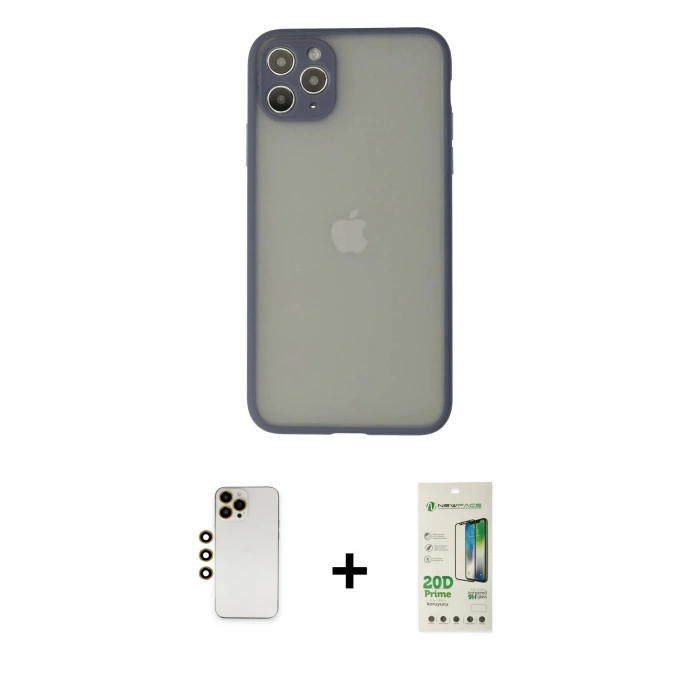 MARSİLYAN™- iPhone 12 Pro Max Kılıf Ahenk Çizgi Serisi - Siyah 20D Premium Cam Ekran Koruyucu + Shine Kamera Lens - GD