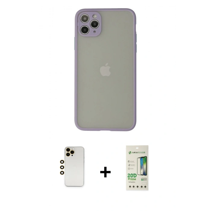 MARSİLYAN™- iPhone 12 Pro Max Kılıf Ahenk Çizgi Serisi - Siyah 20D Premium Cam Ekran Koruyucu + Shine Kamera Lens - GD