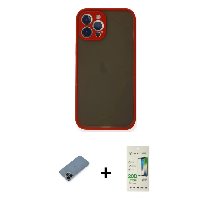MARSİLYAN™- iPhone 12 Pro Max Kılıf Ahenk Çizgi Serisi - Siyah 20D Premium Cam Ekran Koruyucu + Shine Kamera Lens Koruma Cam - SH
