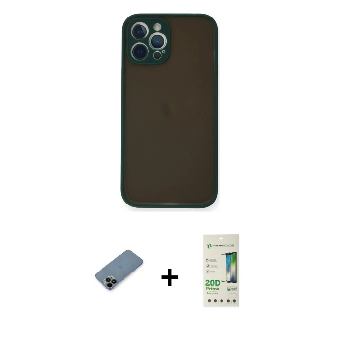 MARSİLYAN™- iPhone 12 Pro Max Kılıf Ahenk Çizgi Serisi - Siyah 20D Premium Cam Ekran Koruyucu + Shine Kamera Lens Koruma Cam - SH