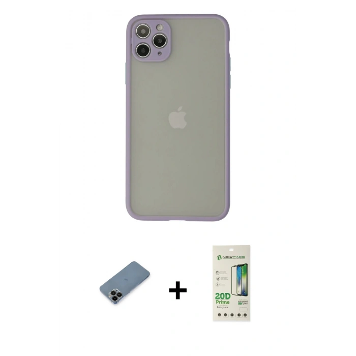 MARSİLYAN™- iPhone 12 Pro Max Kılıf Ahenk Çizgi Serisi - Siyah 20D Premium Cam Ekran Koruyucu + Shine Kamera Lens Koruma Cam - SH
