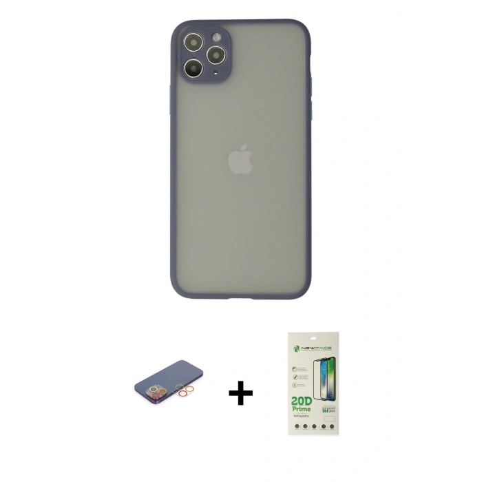 MARSİLYAN™- iPhone 12 Pro Max Kılıf Ahenk Çizgi Serisi - Siyah 20D Premium Cam Ekran Koruyucu + Renkli Kamera Lens Koruma Cam - TU