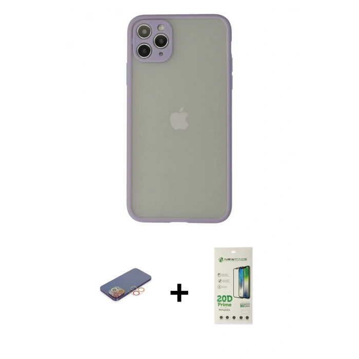 MARSİLYAN™- iPhone 12 Pro Max Kılıf Ahenk Çizgi Serisi - Siyah 20D Premium Cam Ekran Koruyucu + Renkli Kamera Lens Koruma Cam - TU