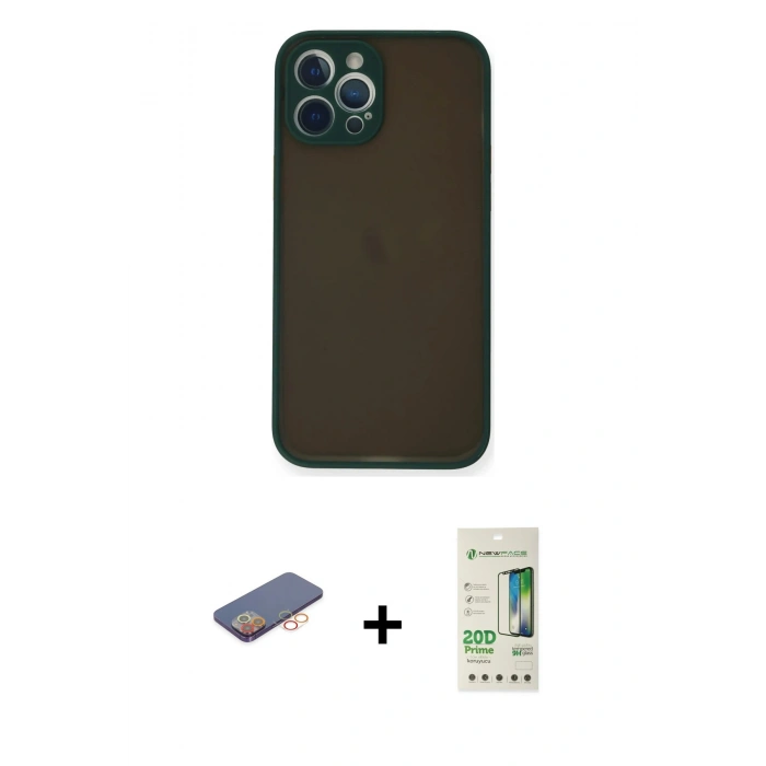 MARSİLYAN™- iPhone 12 Pro Max Kılıf Ahenk Çizgi Serisi - Siyah 20D Premium Cam Ekran Koruyucu + Renkli Kamera Lens Koruma Cam - TU