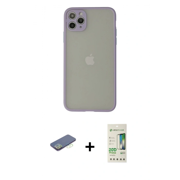 MARSİLYAN™- iPhone 12 Pro Max Kılıf Ahenk Çizgi Serisi - Siyah 20D Premium Cam Ekran Koruyucu + Yeşil Renkli Kamera Lens Koruma Cam