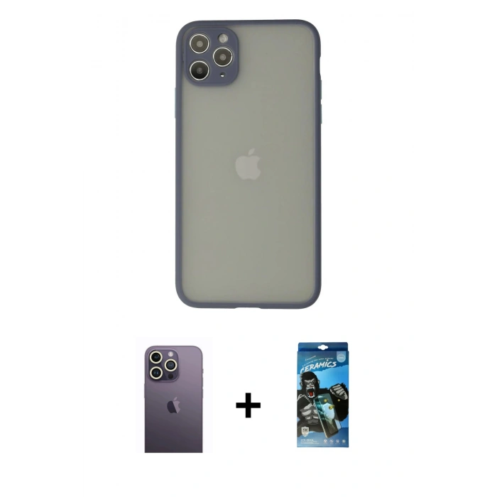MARSİLYAN™- iPhone 12 Pro Max Kılıf Ahenk Çizgi Serisi - Siyah 34D Izgaralı Cam + Neon Fosforlu Kamera Lens - BZ