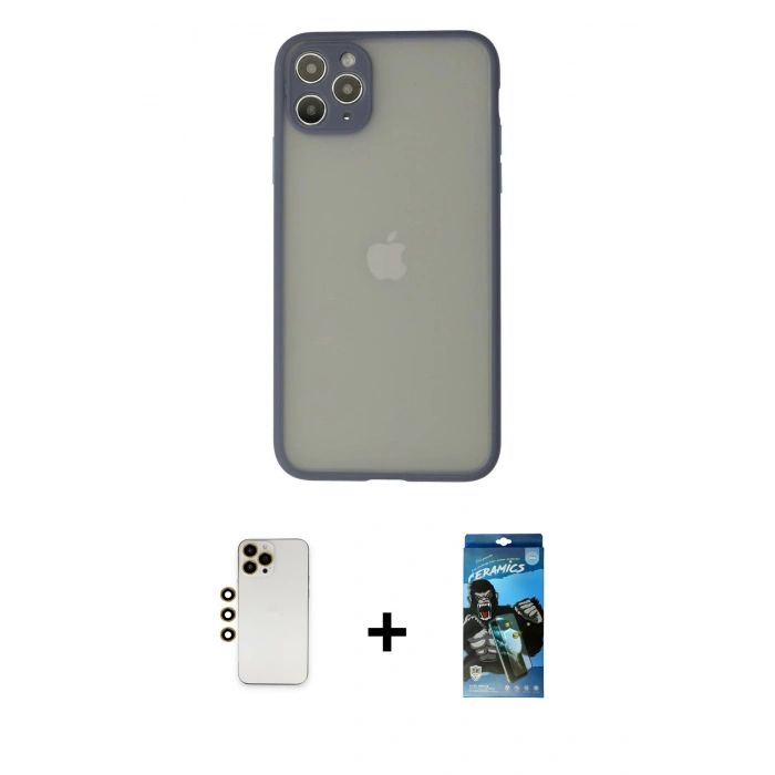 MARSİLYAN™- iPhone 12 Pro Max Kılıf Ahenk Çizgi Serisi - Siyah 34D Izgaralı Cam + Shine Kamera Lens - GD