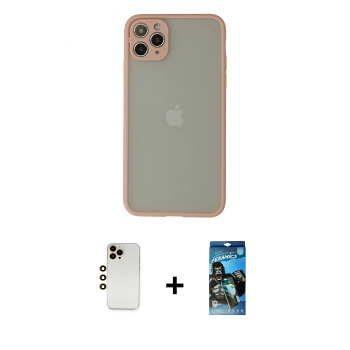 MARSİLYAN™- iPhone 12 Pro Max Kılıf Ahenk Çizgi Serisi - Siyah 34D Izgaralı Cam + Shine Kamera Lens - GD
