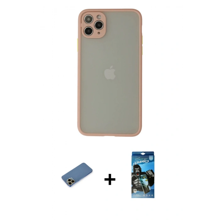 MARSİLYAN™- iPhone 12 Pro Max Kılıf Ahenk Çizgi Serisi - Siyah 34D Izgaralı Cam + Shine Kamera Lens Koruma Cam - GD