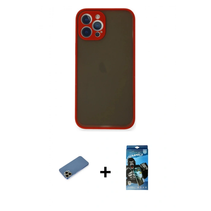 MARSİLYAN™- iPhone 12 Pro Max Kılıf Ahenk Çizgi Serisi - Siyah 34D Izgaralı Cam + Shine Kamera Lens Koruma Cam - GD