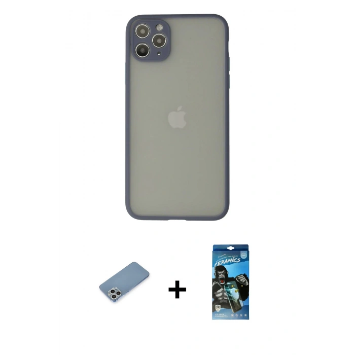 MARSİLYAN™- iPhone 12 Pro Max Kılıf Ahenk Çizgi Serisi - Siyah 34D Izgaralı Cam + Shine Kamera Lens Koruma Cam - GS