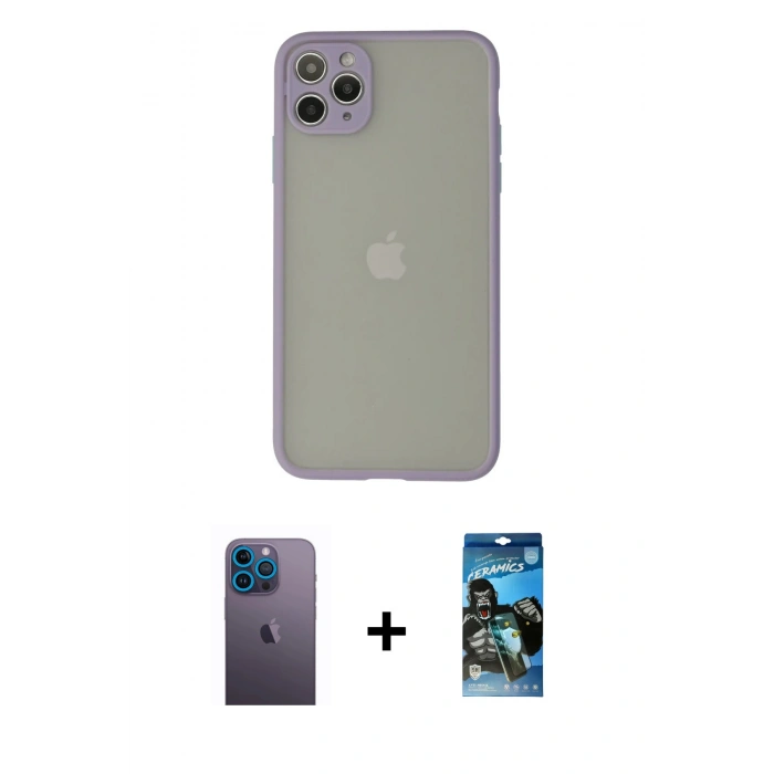 MARSİLYAN™- iPhone 12 Pro Max Kılıf Ahenk Çizgi Serisi - Siyah 34D Izgaralı Cam + Neon Fosforlu Kamera Lens - MI