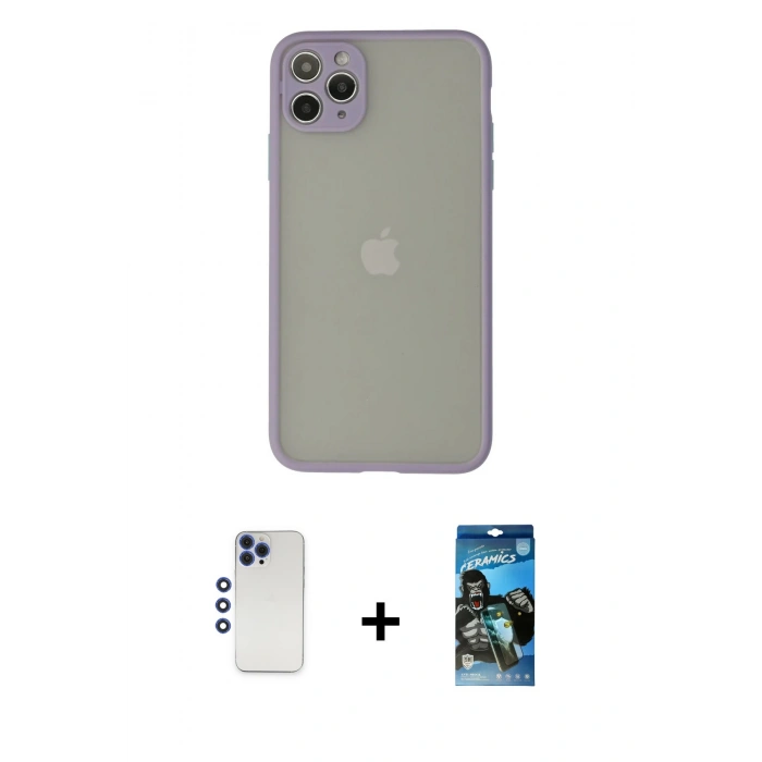 MARSİLYAN™- iPhone 12 Pro Max Kılıf Ahenk Çizgi Serisi - Siyah 34D Izgaralı Cam + Shine Kamera Lens - LT