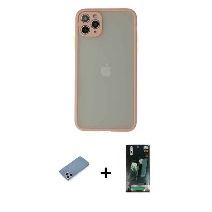 MARSİLYAN™- iPhone 12 Pro Max Kılıf Ahenk Çizgi Serisi - Siyah 360 Mat Full Body Arka Koruyucu + Gümüş Shine Kamera Lens Koruma Cam