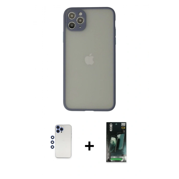 MARSİLYAN™- iPhone 12 Pro Max Kılıf Ahenk Çizgi Serisi - Siyah 360 Mat Full Body Arka Koruyucu + Shine Kamera Lens - LT