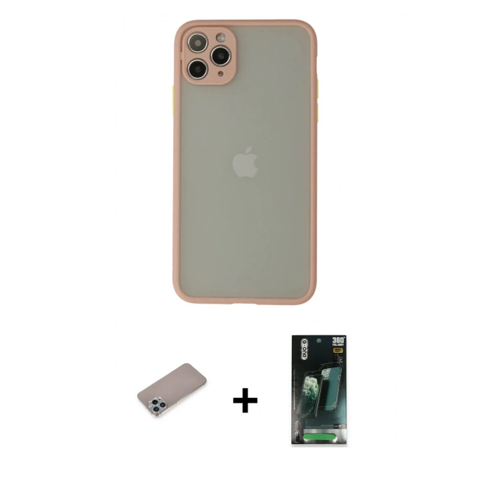 MARSİLYAN™- iPhone 12 Pro Max Kılıf Ahenk Çizgi Serisi - Siyah 360 Mat Full Body Arka Koruyucu + Sierra Blue Shine Kamera Lens Koruma Cam