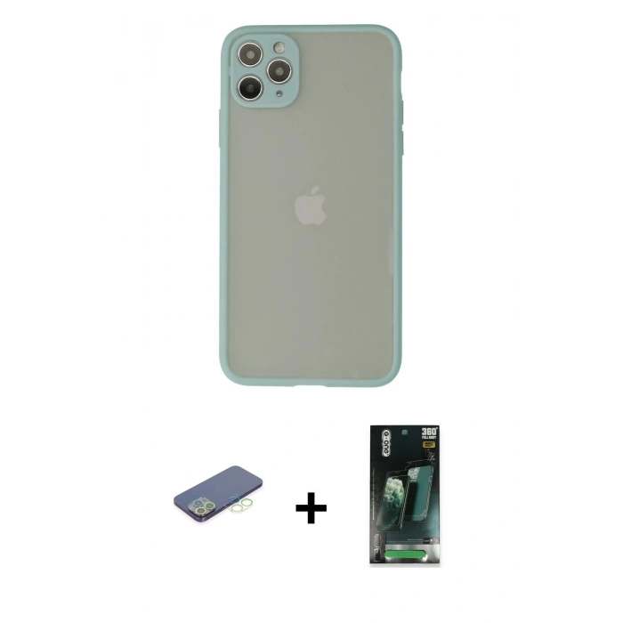 MARSİLYAN™- iPhone 12 Pro Max Kılıf Ahenk Çizgi Serisi - Siyah 360 Mat Full Body Arka Koruyucu + Renkli Kamera Lens Koruma Cam - YL