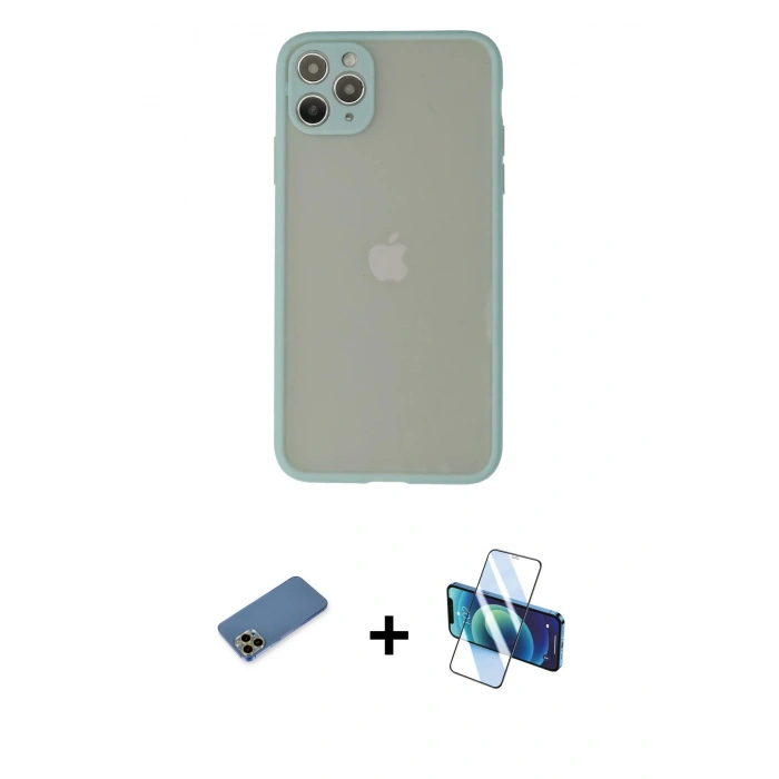 MARSİLYAN™- iPhone 12 Pro Max Kılıf Ahenk Çizgi Serisi - Siyah 3D Antistatik Cam Ekran Koruyucu + Shine Kamera Lens Koruma Cam - GD