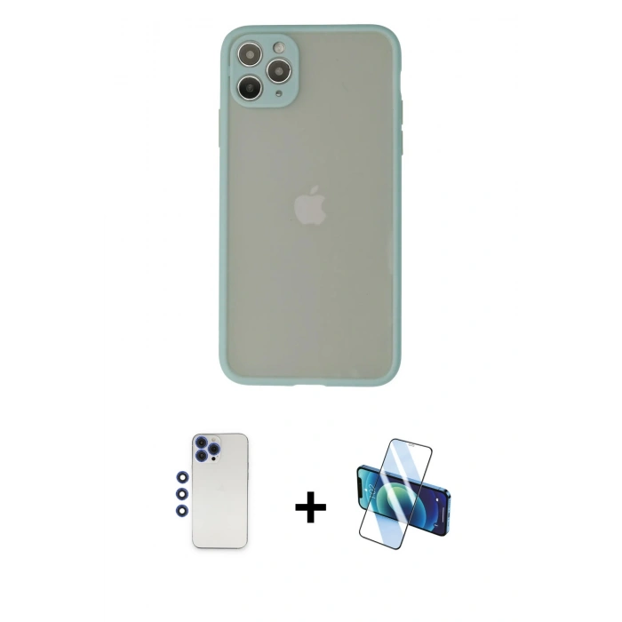 MARSİLYAN™- iPhone 12 Pro Max Kılıf Ahenk Çizgi Serisi - Siyah 3D Antistatik Cam Ekran Koruyucu + Shine Kamera Lens - LT