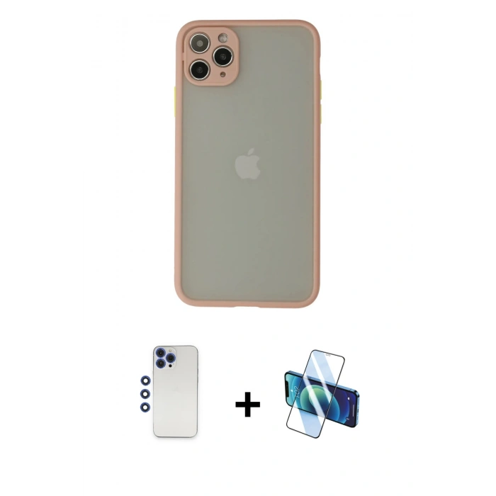 MARSİLYAN™- iPhone 12 Pro Max Kılıf Ahenk Çizgi Serisi - Siyah 3D Antistatik Cam Ekran Koruyucu + Shine Kamera Lens - LT