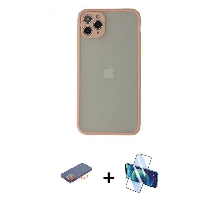 MARSİLYAN™- iPhone 12 Pro Max Kılıf Ahenk Çizgi Serisi - Siyah 3D Antistatik Cam Ekran Koruyucu + Renkli Kamera Lens Koruma Cam - TU