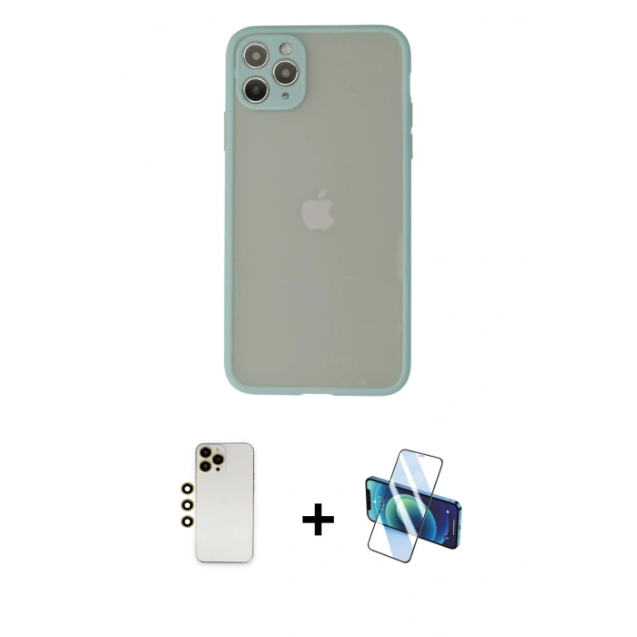 MARSİLYAN™- iPhone 12 Pro Max Kılıf Ahenk Çizgi Serisi - Siyah 3D Antistatik Cam Ekran Koruyucu + Shine Kamera Lens - GD