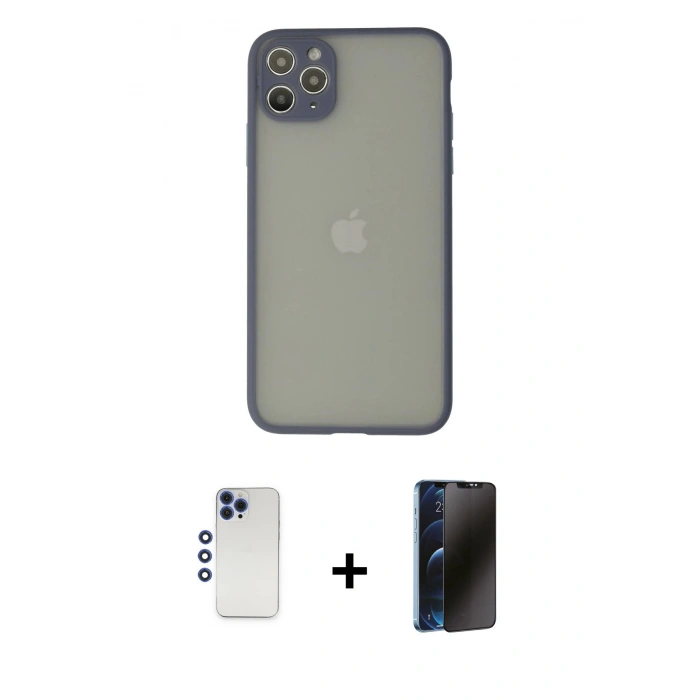 MARSİLYAN™- iPhone 12 Pro Max Kılıf Ahenk Çizgi Serisi - Siyah 3D Antistatik Hayalet Cam Ekran Koruyucu + Shine Kamera Lens - LT
