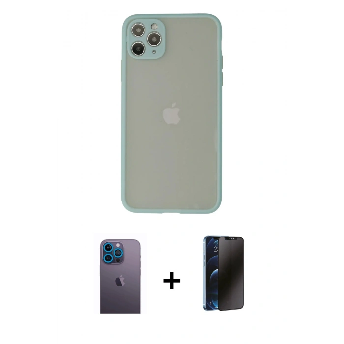 MARSİLYAN™- iPhone 12 Pro Max Kılıf Ahenk Çizgi Serisi - Siyah 3D Antistatik Hayalet Cam Ekran Koruyucu + Neon Fosforlu Kamera Lens - MI