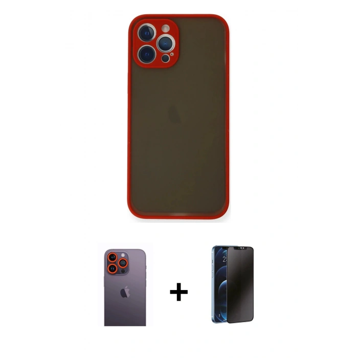 MARSİLYAN™- iPhone 12 Pro Max Kılıf Ahenk Çizgi Serisi - Siyah 3D Antistatik Hayalet Cam Ekran Koruyucu + Neon Fosforlu Kamera Lens - TU