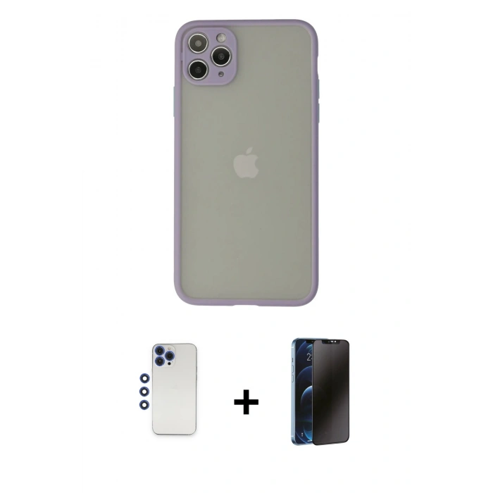 MARSİLYAN™- iPhone 12 Pro Max Kılıf Ahenk Çizgi Serisi - Siyah 3D Antistatik Hayalet Cam Ekran Koruyucu + Shine Kamera Lens - LT