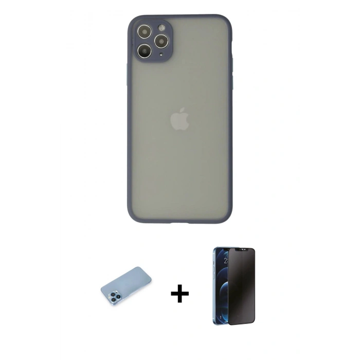MARSİLYAN™- iPhone 12 Pro Max Kılıf Ahenk Çizgi Serisi - Siyah 3D Antistatik Hayalet Cam Ekran Koruyucu + Shine Kamera Lens Koruma Cam - MI