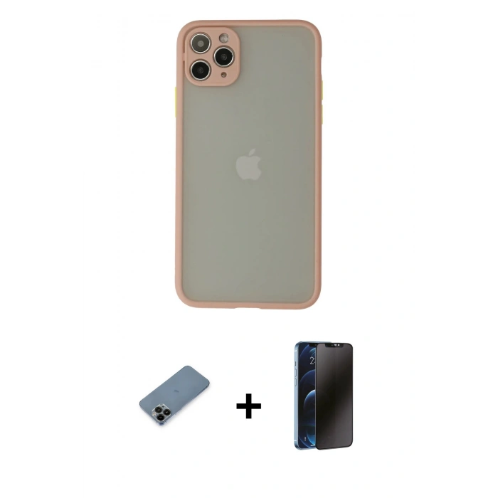 MARSİLYAN™- iPhone 12 Pro Max Kılıf Ahenk Çizgi Serisi - Siyah 3D Antistatik Hayalet Cam Ekran Koruyucu + Shine Kamera Lens Koruma Cam - SH