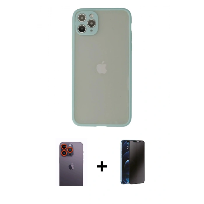 MARSİLYAN™- iPhone 12 Pro Max Kılıf Ahenk Çizgi Serisi - Siyah 3D Antistatik Hayalet Cam Ekran Koruyucu + Neon Fosforlu Kamera Lens - TU