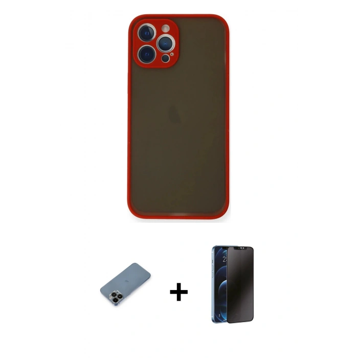 MARSİLYAN™- iPhone 12 Pro Max Kılıf Ahenk Çizgi Serisi - Siyah 3D Antistatik Hayalet Cam Ekran Koruyucu + Shine Kamera Lens Koruma Cam - SH