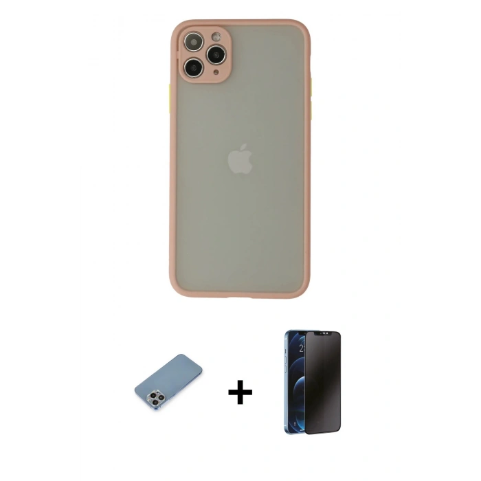 MARSİLYAN™- iPhone 12 Pro Max Kılıf Ahenk Çizgi Serisi - Siyah 3D Antistatik Hayalet Cam Ekran Koruyucu + Shine Kamera Lens Koruma Cam - GI